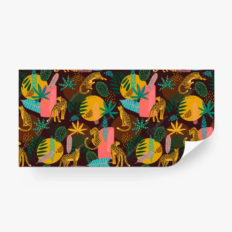 Wall mural tropical cheetah pattern with vibrant leaves