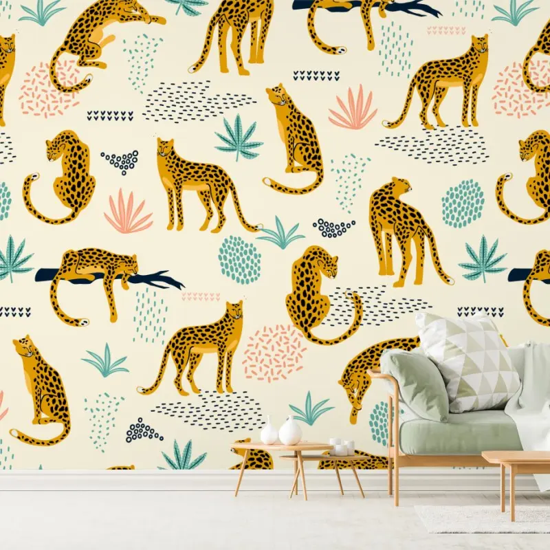 Wall mural playful cheetah pattern in pastel tones