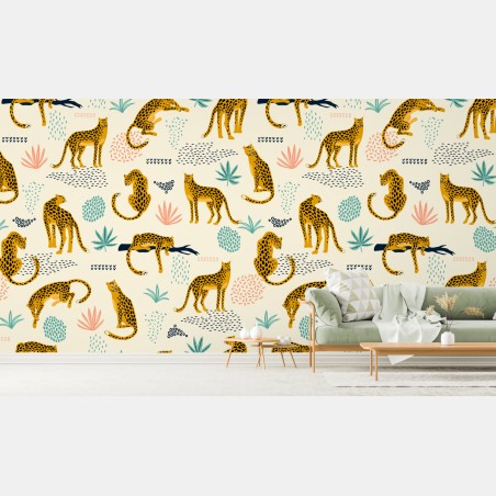 Wall mural playful cheetah pattern in pastel tones • Wallissimo®