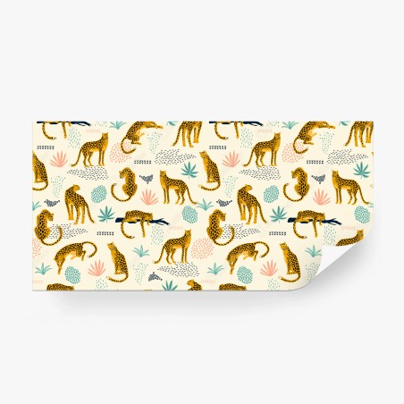 Wall mural playful cheetah pattern in pastel tones • Wallissimo®
