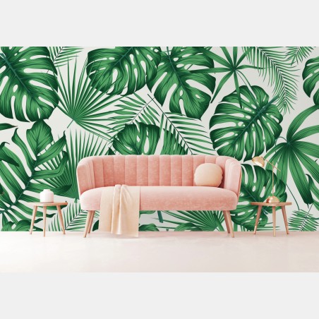 Wall mural tropical monstera and palm leaves pattern • Wallissimo®