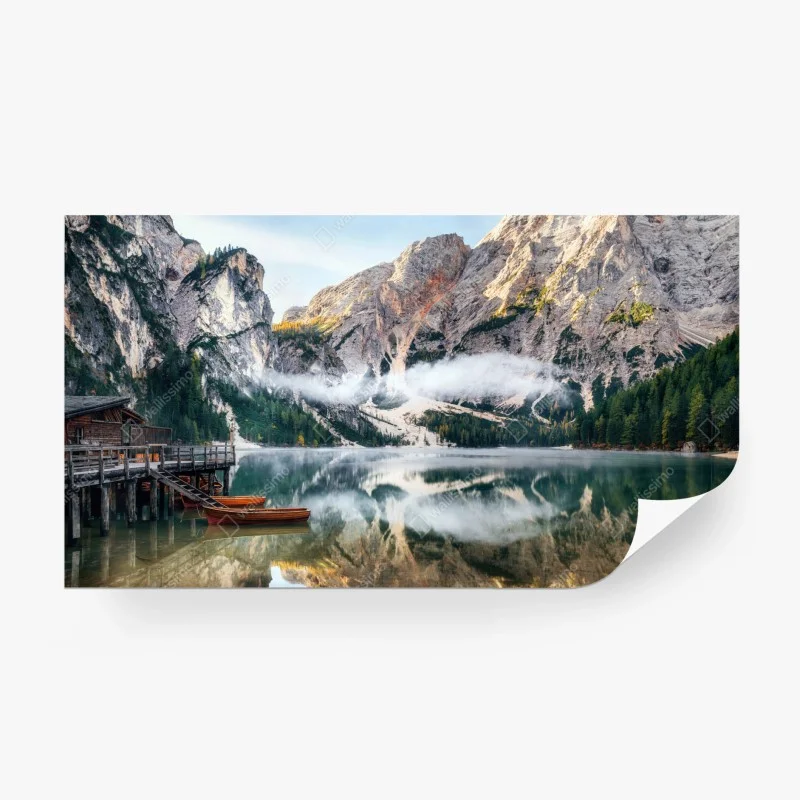 Wall mural misty alpine lake reflection
