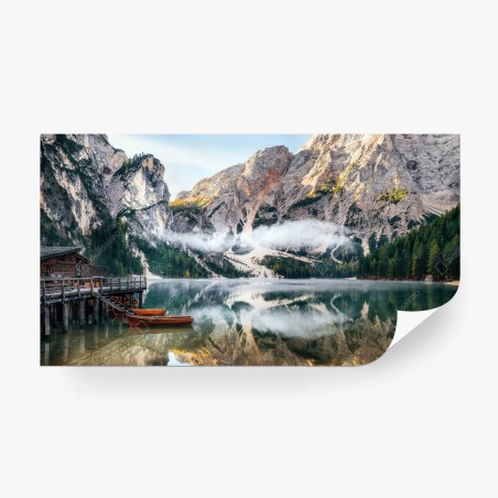 Wall mural misty alpine lake reflection • Wallissimo®