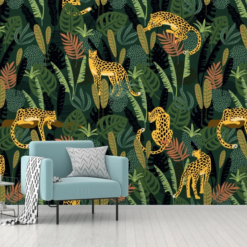 Wall mural tropical leopard jungle pattern