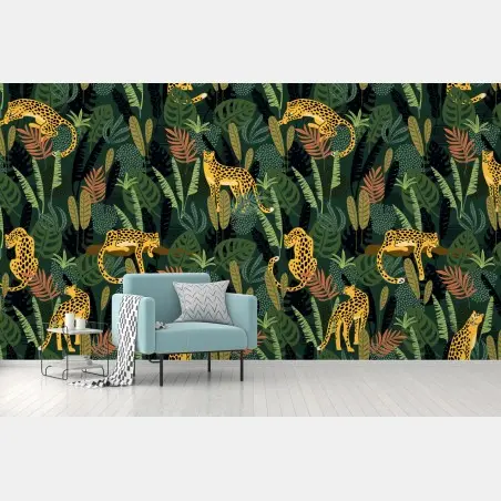 Wall mural tropical leopard jungle pattern • Wallissimo®