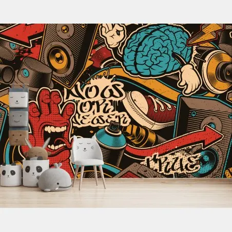 Wall mural urban graffiti pop art collage • Wallissimo®