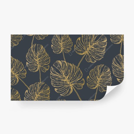 Wall mural gold monstera leaves on dark background • Wallissimo®