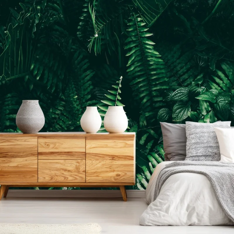 Wall mural tropical green leaves composition
