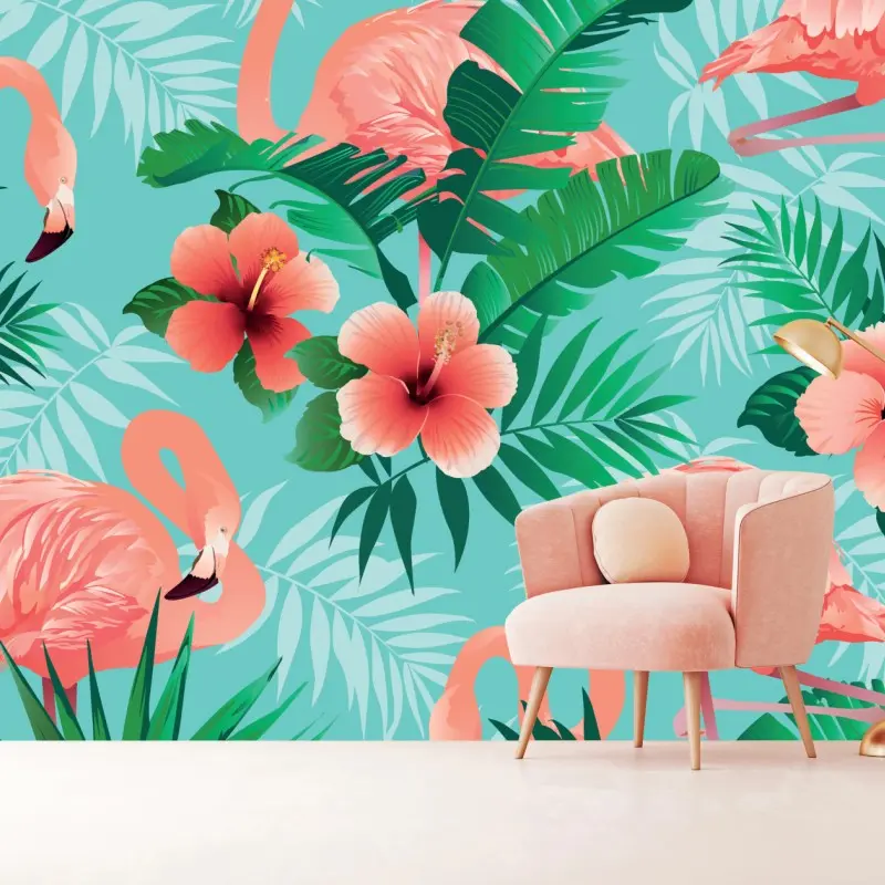 Wall mural tropical flamingo oasis