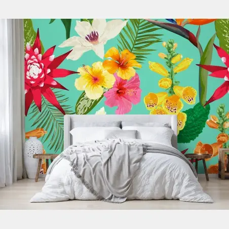 Wall mural tropical watercolor floral seamless pattern • Wallissimo®