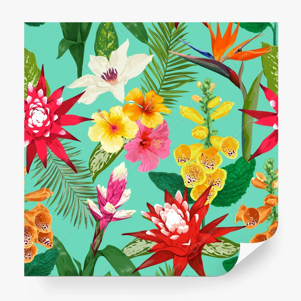Wall mural tropical watercolor floral seamless pattern ⁕ Wallissimo®