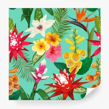 Wall mural tropical watercolor floral seamless pattern • Wallissimo®