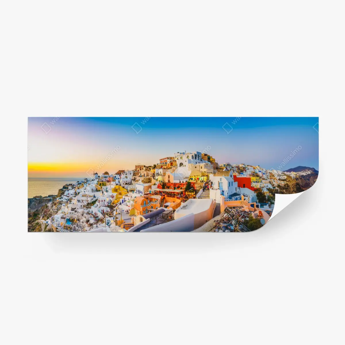 Wall mural sunset over Santorini village panoramic view ⁕ Wallissimo®