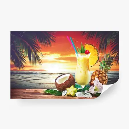 Wall mural tropical pineapple and coconut sunset • Wallissimo®