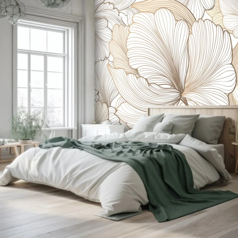 Wall mural delicate beige floral illustration