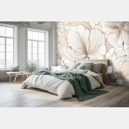 Wall mural delicate beige floral illustration • Wallissimo®
