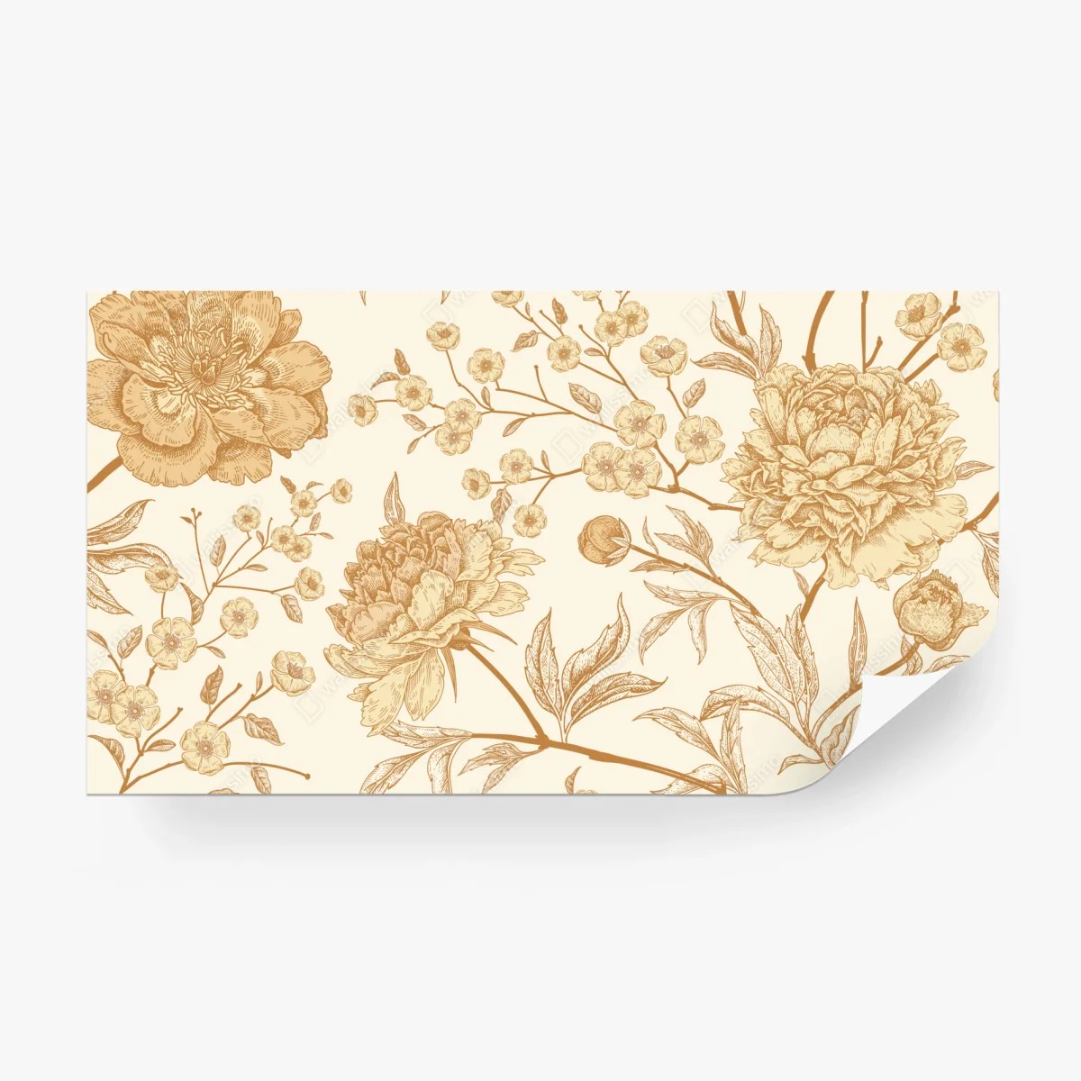 Wall mural vintage beige peony floral pattern • Wallissimo® Wall mural vintage beige peony floral pattern • Wallissimo®