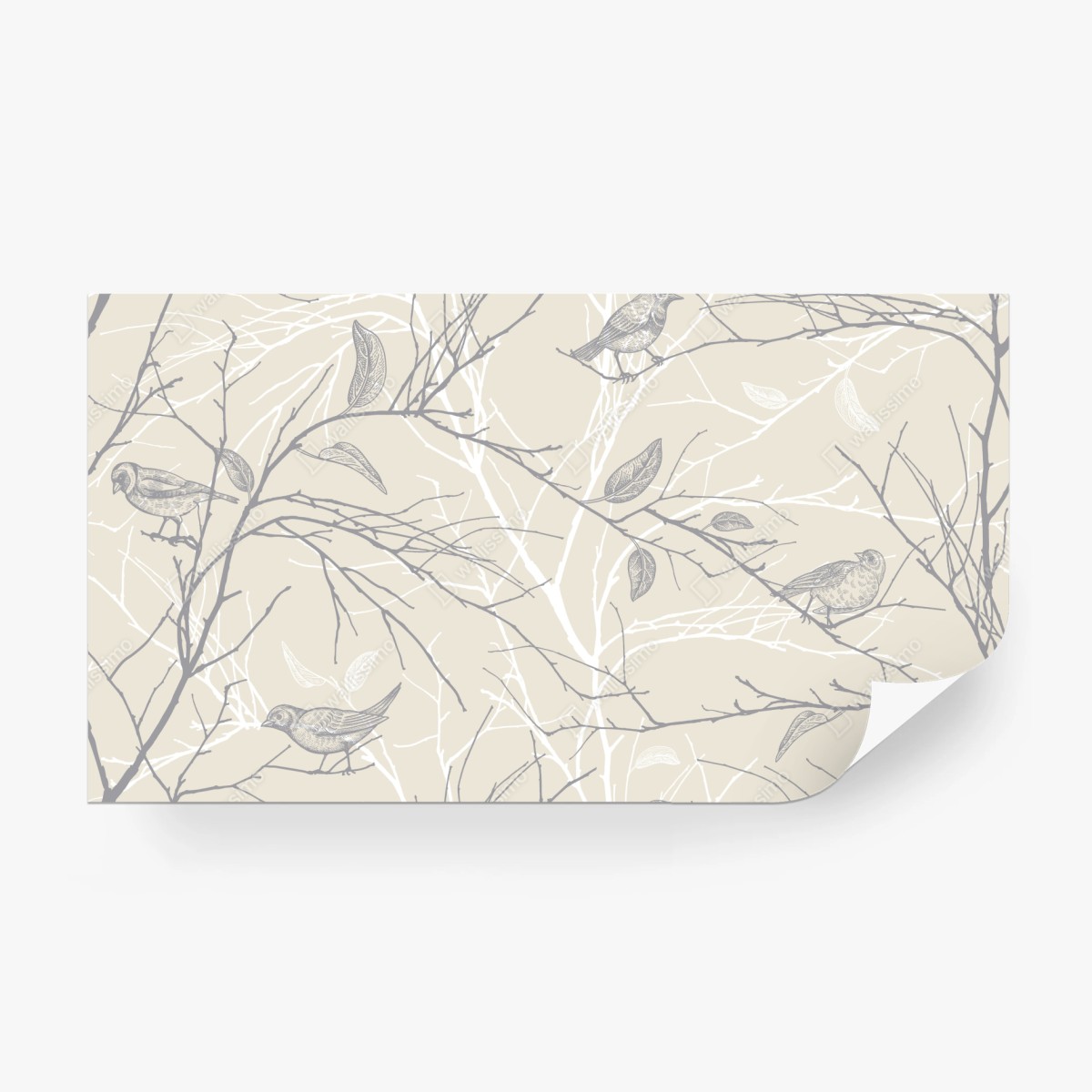 Wall mural soft beige bird and branch pattern • Wallissimo®