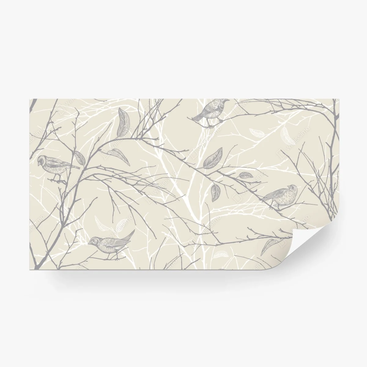 Wall mural soft beige bird and branch pattern • Wallissimo®