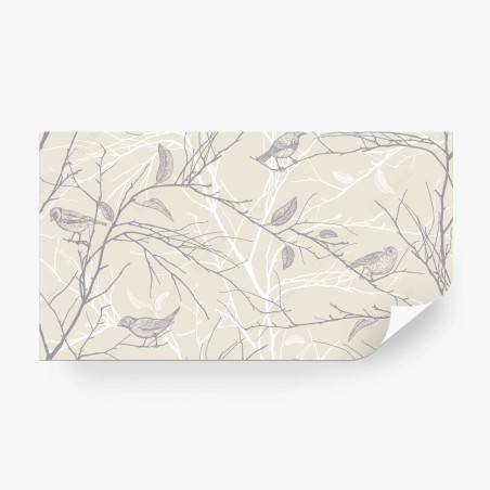 Wall mural soft beige bird and branch pattern • Wallissimo®