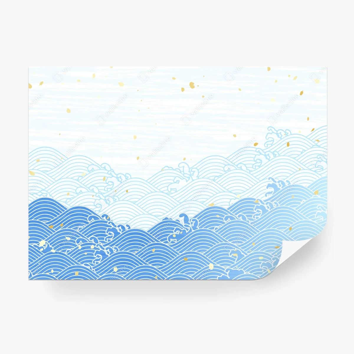 Wall mural calm blue waves with gold accents ⁕ Wallissimo®