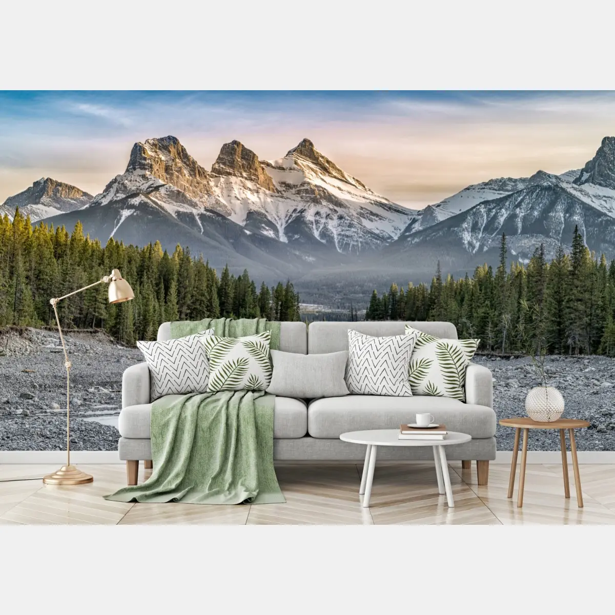 Wall mural majestic mountain peaks and pine forest • Wallissimo®