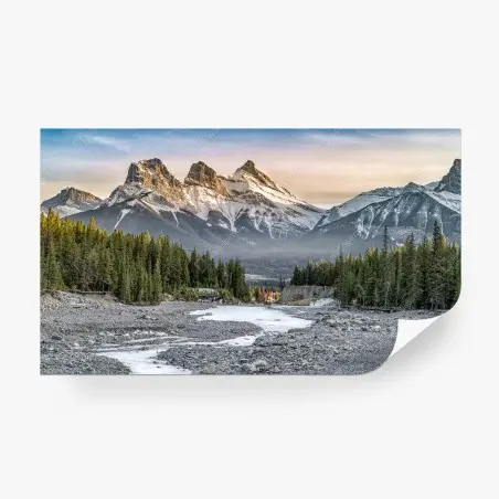 Wall mural majestic mountain peaks and pine forest • Wallissimo®
