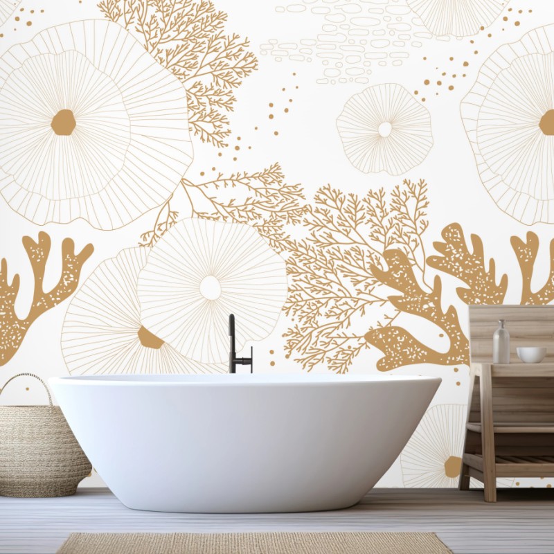 Wall mural delicate golden coral pattern