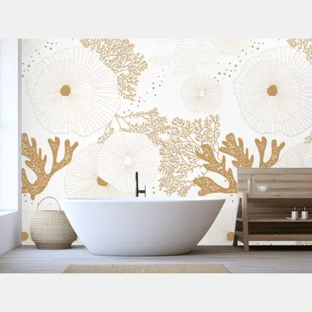 Wall mural delicate golden coral pattern • Wallissimo®