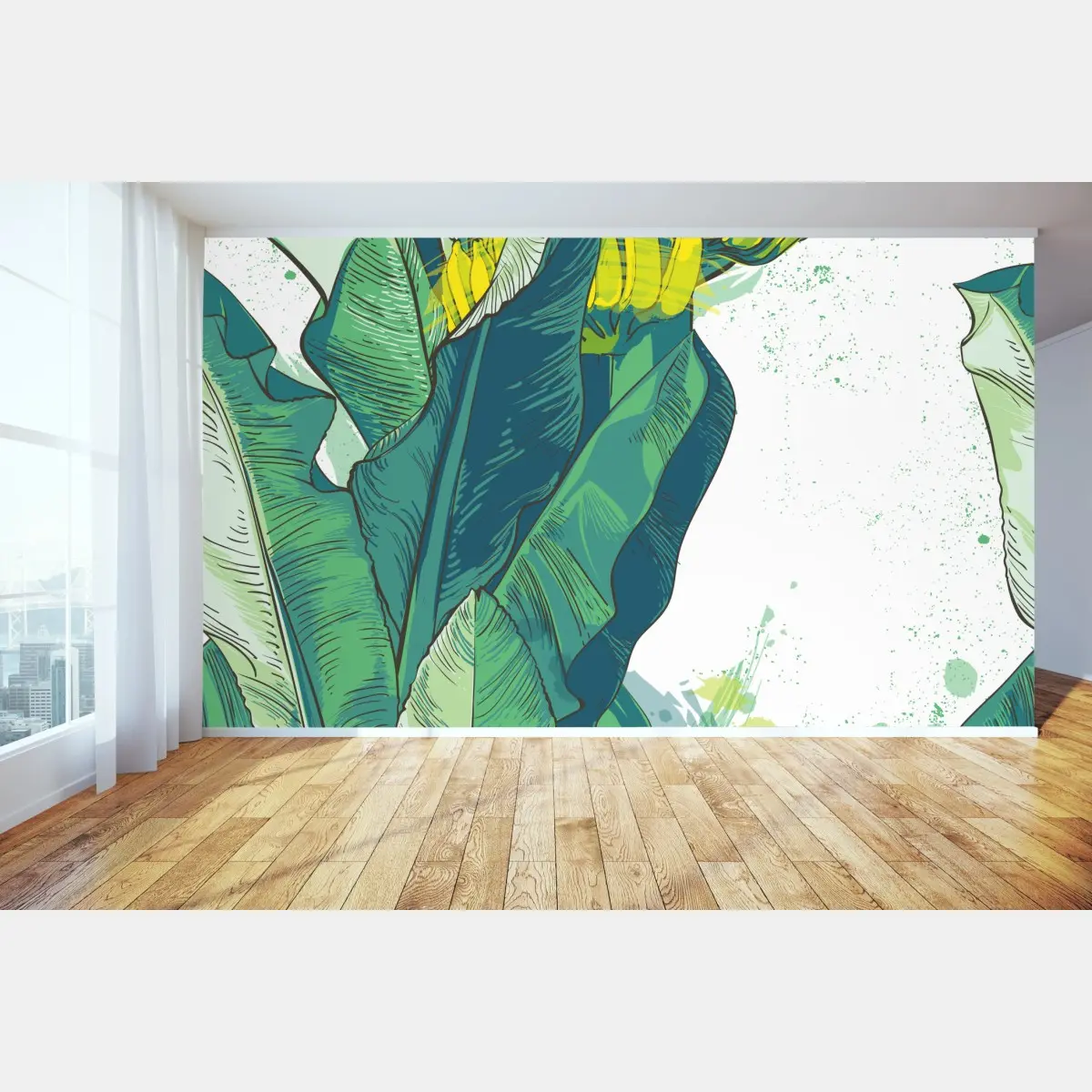 Wall mural tropical banana leaf illustration • Wallissimo®