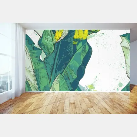 Wall mural tropical banana leaf illustration • Wallissimo®