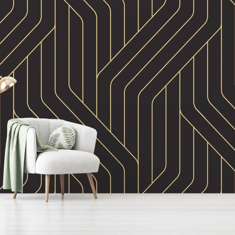 Wall mural geometric art deco pattern with gold lines