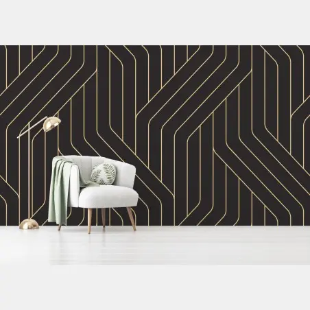 Wall mural geometric art deco pattern with gold lines • Wallissimo®