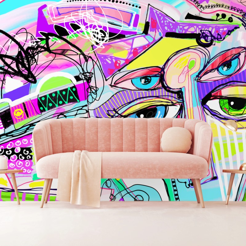 Wall mural vibrant abstract face portrait