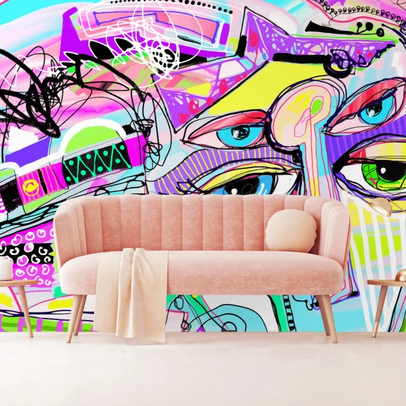Wall mural vibrant abstract face portrait