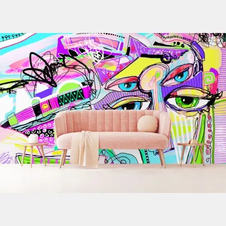 Wall mural vibrant abstract face portrait • Wallissimo®