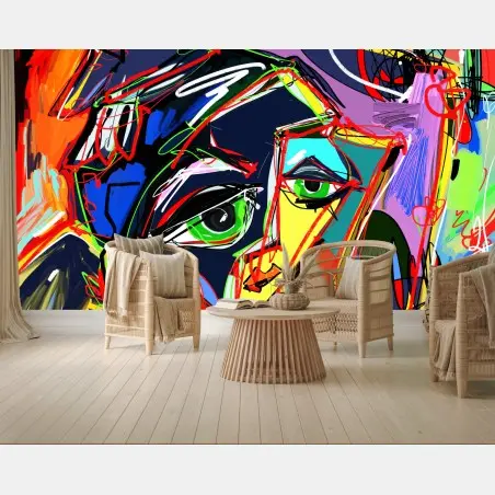 Wall mural vibrant abstract face portrait • Wallissimo®