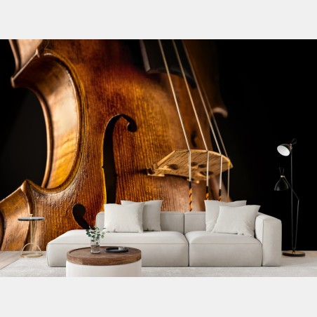 Wall mural warm wooden violin close-up • Wallissimo®