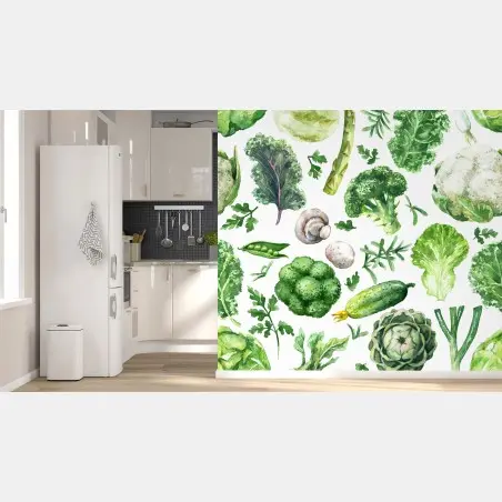 Wall mural watercolor greens seamless pattern • Wallissimo®