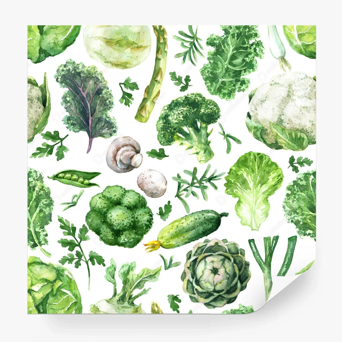 Wall mural watercolor greens seamless pattern ⁕ Wallissimo®