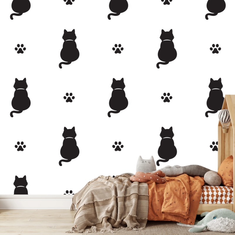 Wall mural black cat silhouette pattern