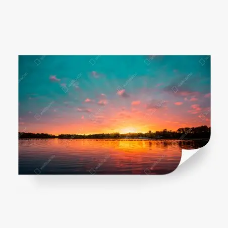 Wall mural turquoise sunset over tranquil lake • Wallissimo®