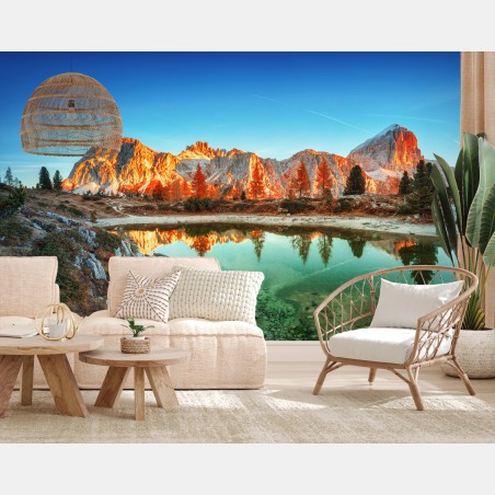 Wall mural alpine sunrise over mountain lake • Wallissimo®