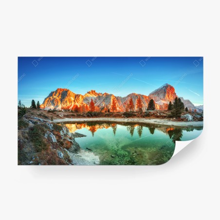 Wall mural alpine sunrise over mountain lake • Wallissimo®