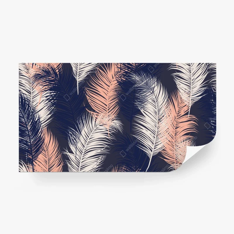 Wall mural navy and blush feather pattern