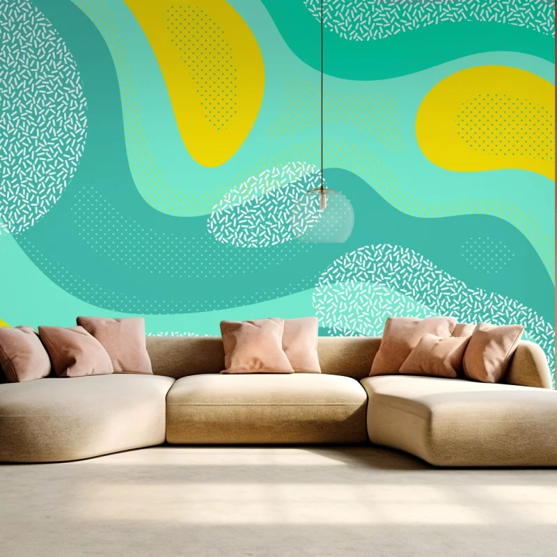 Wall mural turquoise and yellow abstract pattern