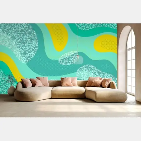 Wall mural turquoise and yellow abstract pattern • Wallissimo®