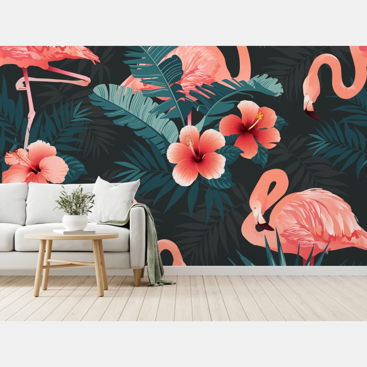 Wall mural tropical pink flamingo pattern • Wallissimo®