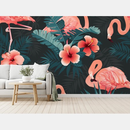 Wall mural tropical pink flamingo pattern • Wallissimo®