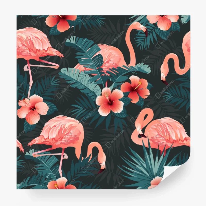 Wall mural tropical pink flamingo pattern
